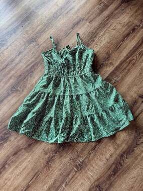 Hesperus Green Leopard Print Tiered Mini Dress, Size L